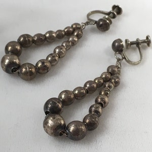 Mexico Iguala Earrings / Vintage Mexico Sterling Silver Hollow Bead Earrings Silver Pearl Earring Graduated Beads Signed MVM 925 Screw Backs image 1