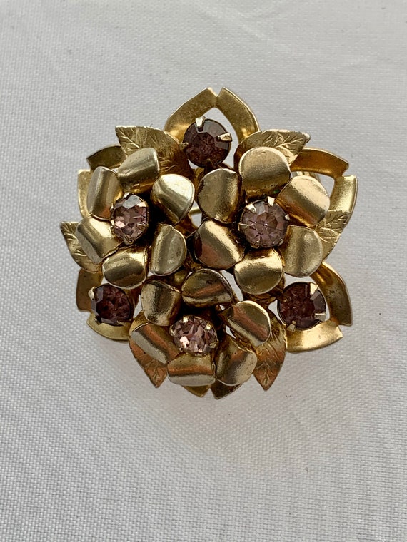 Vintage CORO Layered Brooch Gold Tone Floral Pin P