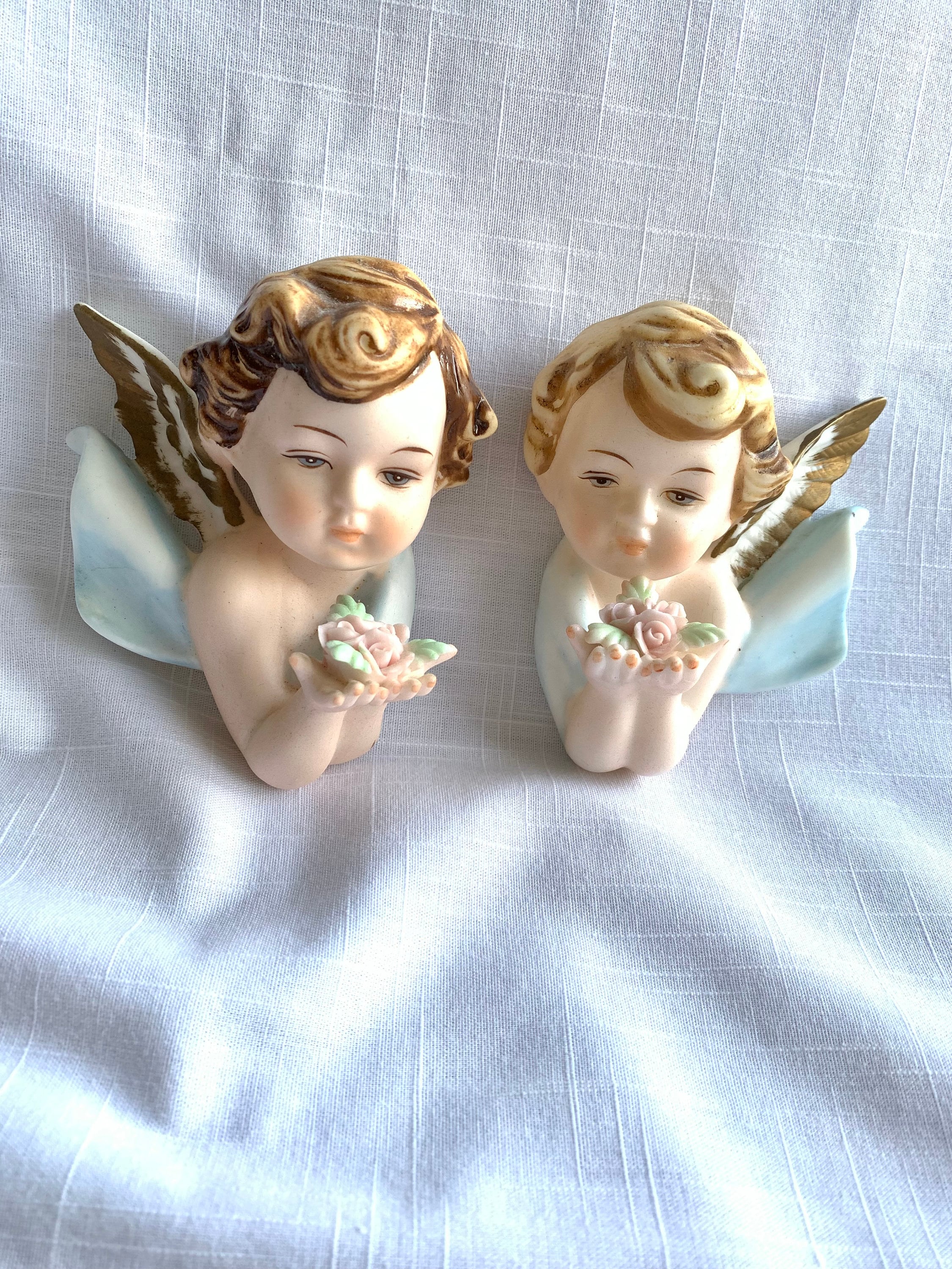 3 Vintage Porcelain Angels / Victorian Hanging Angel Hand Painted