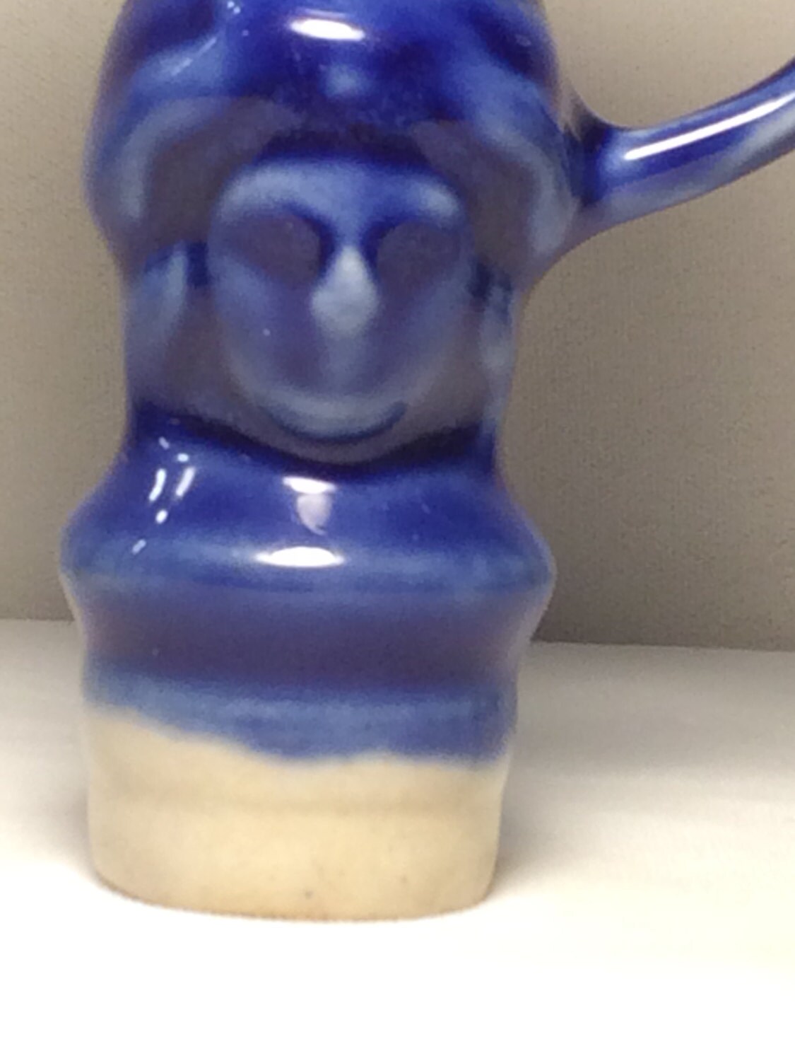 Vintage Pie Bird Vent Funnel Porcelain Figural Face Blue Glaze Folk Art