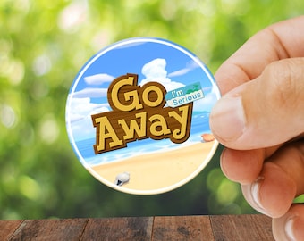 Go Away // Animal Crossing Water Bottle Sticker // Laptop Sticker // Die Cut Sticker // Nintendo Inspired