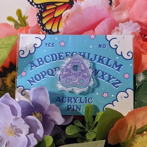 Hell No Pastel Planchette Acrylic Pin 1&quot; / Pastel Ouija Board / Cute Goth Spooky Ghosts Occult Witchy Pin