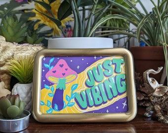 Just Vibing / Original Art in Thrifted Gold Frame / Mushroom Cottagecore Art / Posca Art