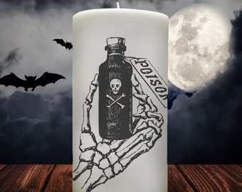 Pick your Poison // Pillar Candle // Spooky Skeleton Hand  // Halloween Candle // Goth Decor