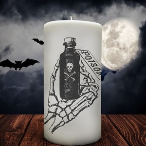 Pick your Poison // Pillar Candle // Spooky Skeleton Hand  // Halloween Candle // Goth Decor