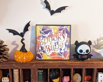 Spooky Babe Watercolor Framed Art / Halloween Decor / Mixed Media Wall Art / Witchy Art