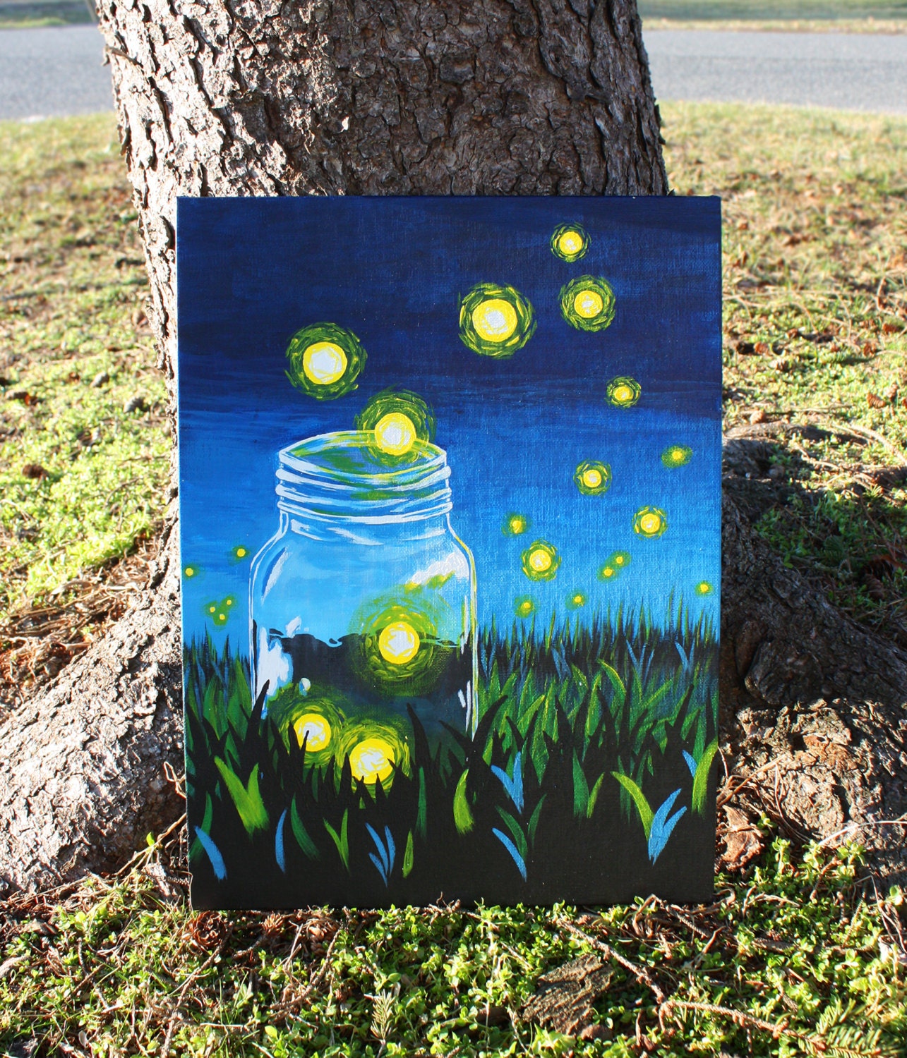Whimsical Firefly Mason Jar Acrylic Painting on Canvas Etsy