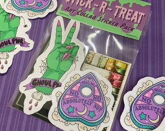 STICK-R-TREAT Halloween Sticker 2-Pack // Art Collab // Spooky Stickers // Planchette // Ghoul Power // Pastel Punk // Cute and Creepy