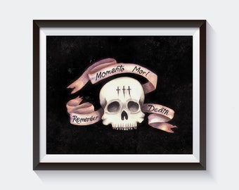 Momento Mori // Remember Death // Print of Original Painting // Skull Painting // Morbid Art // Latin Quote