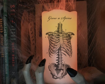 Grow a Spine LED Candle / Anatomy Art / Skeleton Candle / Halloween Décor / Spooky Creepy / Anatomical Drawing / Battery Operated Pillar