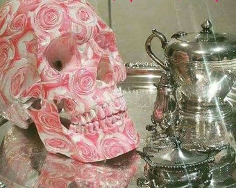 SKULL Pink Valentine skull lifesize ornament rockabilly tiki hotrod metal biker pinup sale