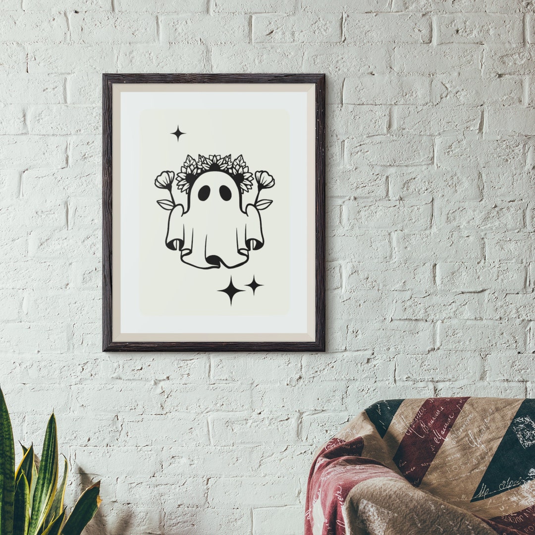 Retro Style Boho Ghost Art With Flowers and Stardust, Til Death Ghosty