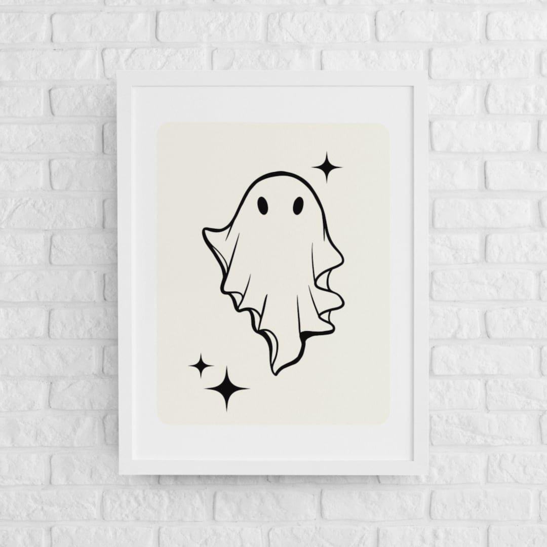 Retro Style Boho Ghost Art, Retro Creepy Floating Ghost With Stardust