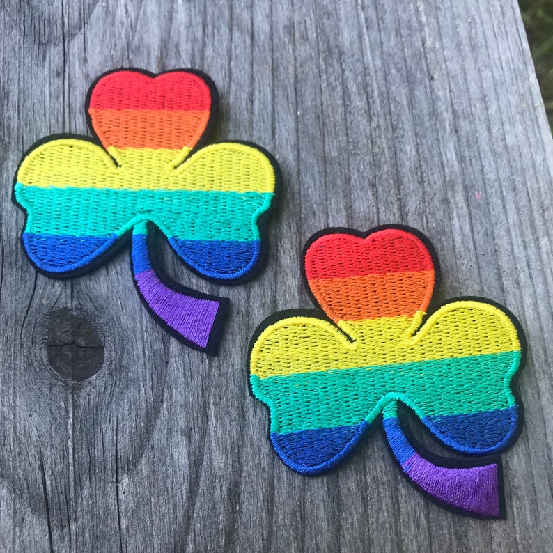 Pride rainbow shamrock four leaf clover embroidery iron on patch with black border LGBTQ One piece