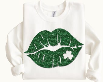 St, Patrick's Day Glitter Lips Iron on Transfer, Shamrocks Kiss design, Lucky Irish Heat Transfer vinyl, St. Paddy's Day Shirt Diy