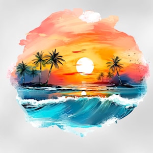 Sunset Scenery Iron on Transfer, Sunset Iron on Transfer, Tropical Desig Iron on Ready to press (Sunset3)