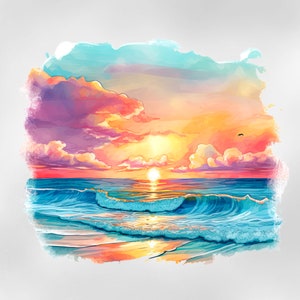 Sunset Scenery Iron on Transfer, Sunset Iron on Transfer, Tropical Desig Iron on Ready to press (Sun4)