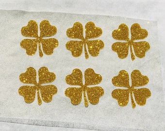 Glitter Shamrock Iron On Transfer ( Set of 6)  St Patrick's Day Sparkly Clover Heat l Transfer Vinyl, Lucky Irish Diy Shirt