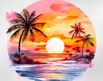 Tropical Sunset Iron on Transfer, Ready to Press