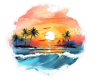 Sunset Heat Transfer | Tropical Palm Tree Iron On Design