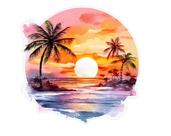 Sunset Palm Tree Iron On Transfer, Gradient Vinyl Art