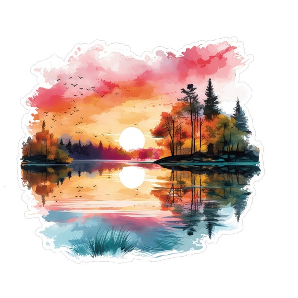 Sunset Iron on Transfer Sunset Heat transfer graphic Iron on sunset art design Lake Watercolor vinyl Transfer Ready to press (L6)