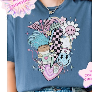 Retro Nurse Shirt, RN Shirts, Nurses Superhero, Nurse Week, Nursing Shirt, Nursing School Tee RN Leopard Nurse Shirt Groovy Nurse Smile Face