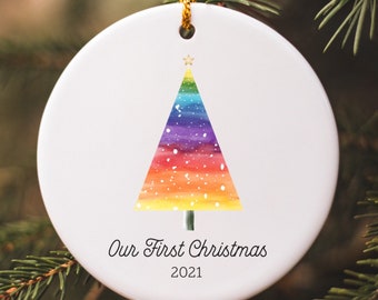 Our First Christmas Ornament, Rainbow Tree Christmas, Pride Christmas Ornament, Gift for Gay Couple, LQBTQ Ornament, Pride Tree Lesbian Gift