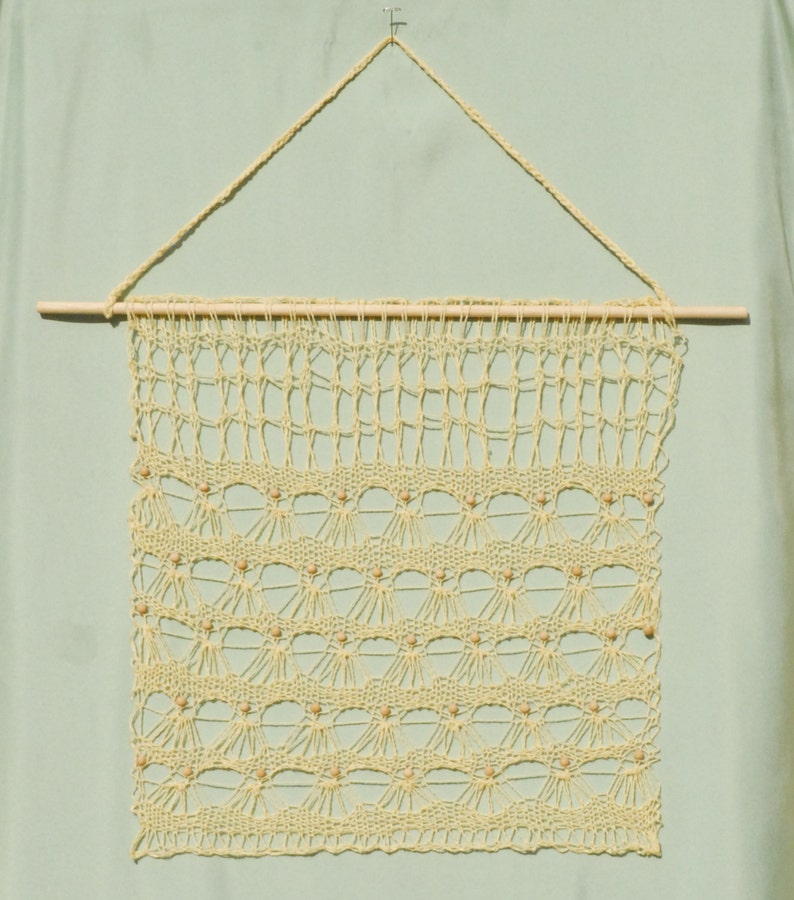 Lacy beaded knit wall hanging 18 x 18 Etsy