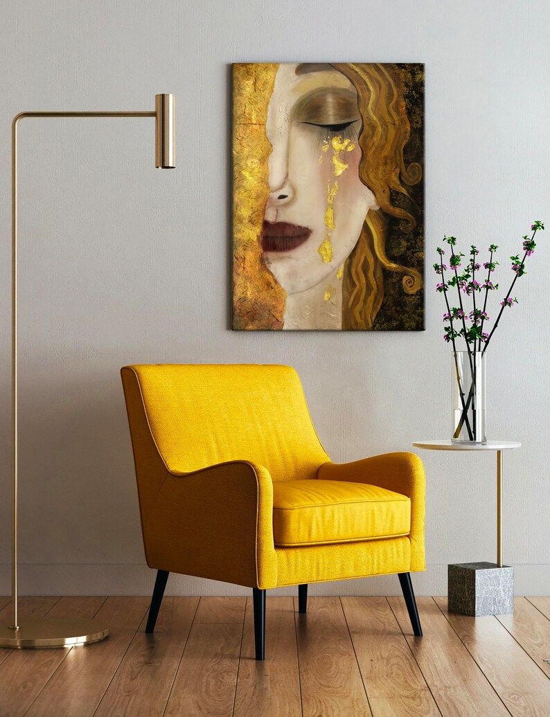 Quadro Su Tela Gustav Klimt Lacrime Dorate - 70x100 Cm, Pronto Da Appendere, Made In Italy - Foto 10