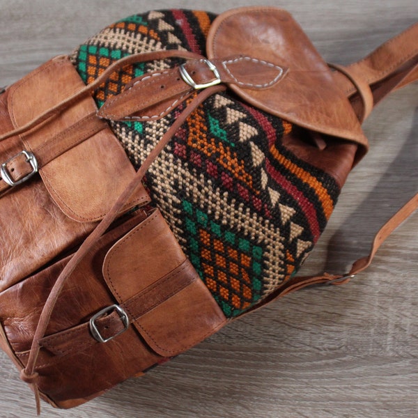 kilim leather backpack