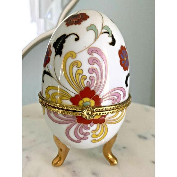 Footed Ceramic Egg Trinket Box - Easter Display, … - image 1