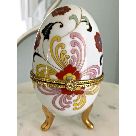 Footed Ceramic Egg Trinket Box - Easter Display, … - image 2