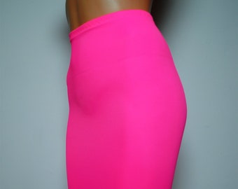 Hot Pink Pencil Skirt Neon Flo Shine Spandex Tight Fitting Sexy Figure Hugging P9