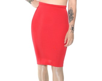 Pencil Skirt Red Spandex Stretch Tight Fitting Bodycon Womens P29