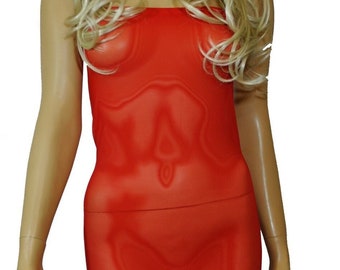 Red Sheer Transparent Mesh Net See Through Mini Sexy Dress D13