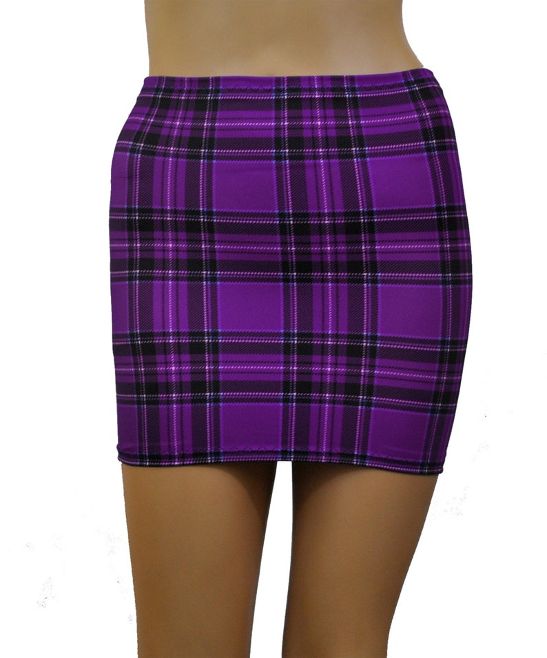 Purple Royal Stewart Tartan Mini Skirt Bodycon Tight Short Party Dancer Clubwear S142