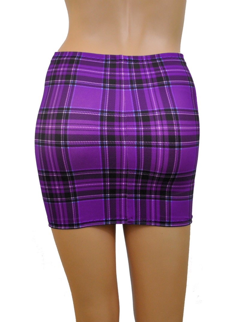 Purple Royal Stewart Tartan Mini Skirt Bodycon Tight Short Party Dancer Clubwear S142