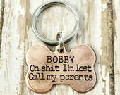 Hand stamped two sided bone shaped dog tag oh sh t I 39 m lost antiqued copper funny dog tag dog tags for dogs personalized