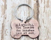 Hand stamped two sided bone shaped dog tag Out looking for bitches antiqued copper funny dog tag dog tags for dogs personalized