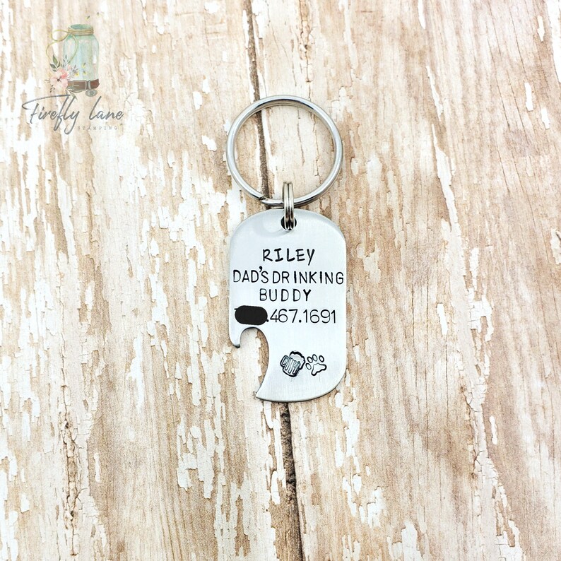 Hand stamped beer bottle opener dog ID tag / Drinking ...