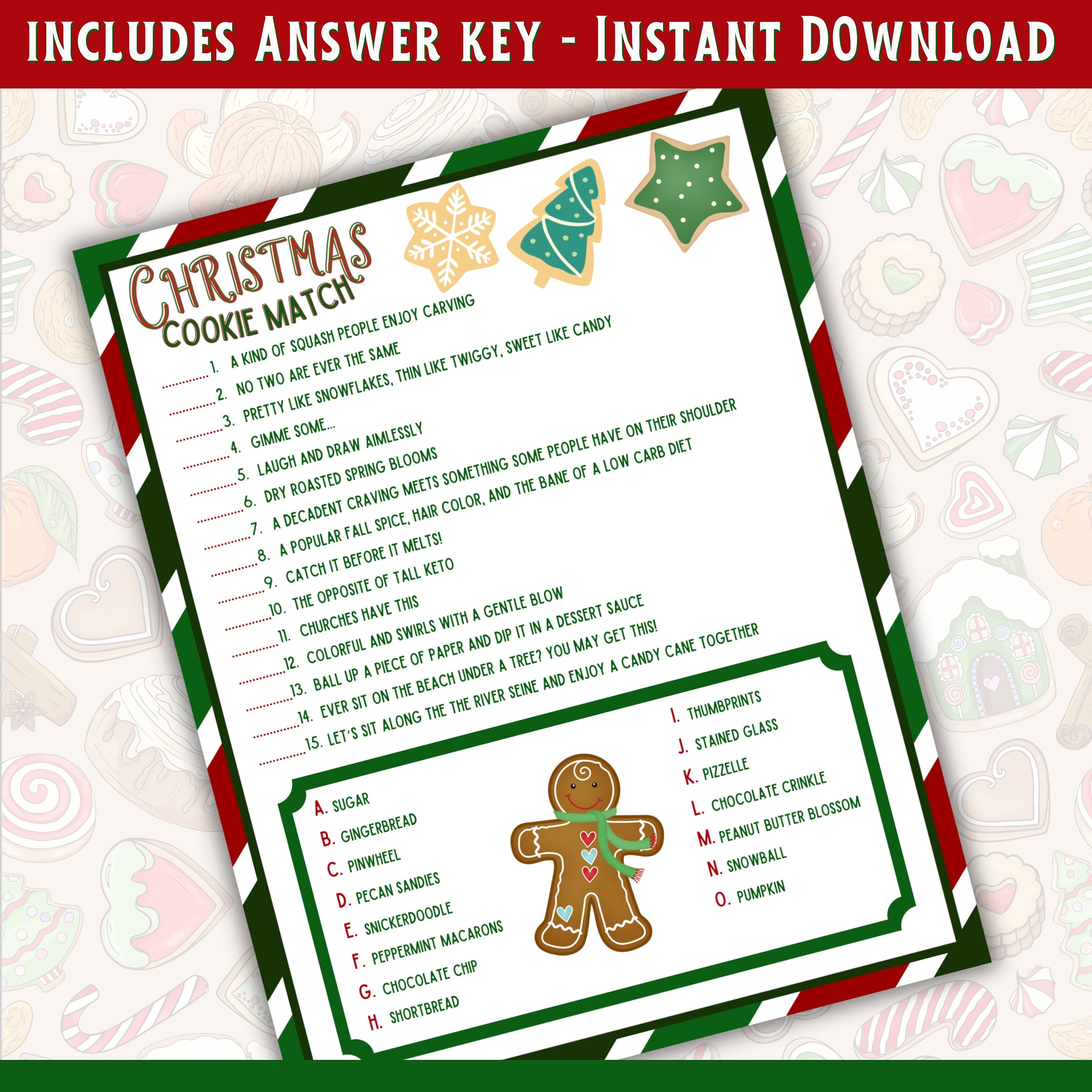 Christmas Trivia Printable Game Cookie Exchange Game Christmas Party