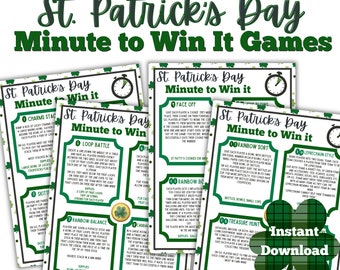 St Patricks Day Minute to Win It | St Pattys Party Games | Printable Minute to Win It | Score Cards | Party Activity | 60 second game | Kids