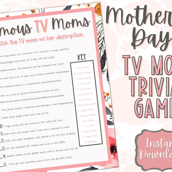 Mother's Day Famous TV Mom Game | Printable Mother's Day Game | Mother's Day TV Trivia Game | Games for Grandma | Games for Mom | Famous Mom
