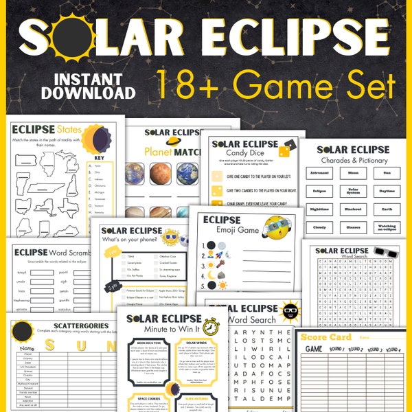 Sonnenfinsternis Spiele | Sonnenfinsternis 2024 | Eclipse Party | Spiel für Kinder | Klassenzimmer | Sonnenfinsternis 2024 Aktivitäten | Familie | Druckbare Aktivität