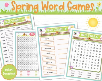 Spring Word Game Set for Kids | Printable Word Games | Spring Word Search | Spring Word Scramble | Spring Game | Printable Games for Kids