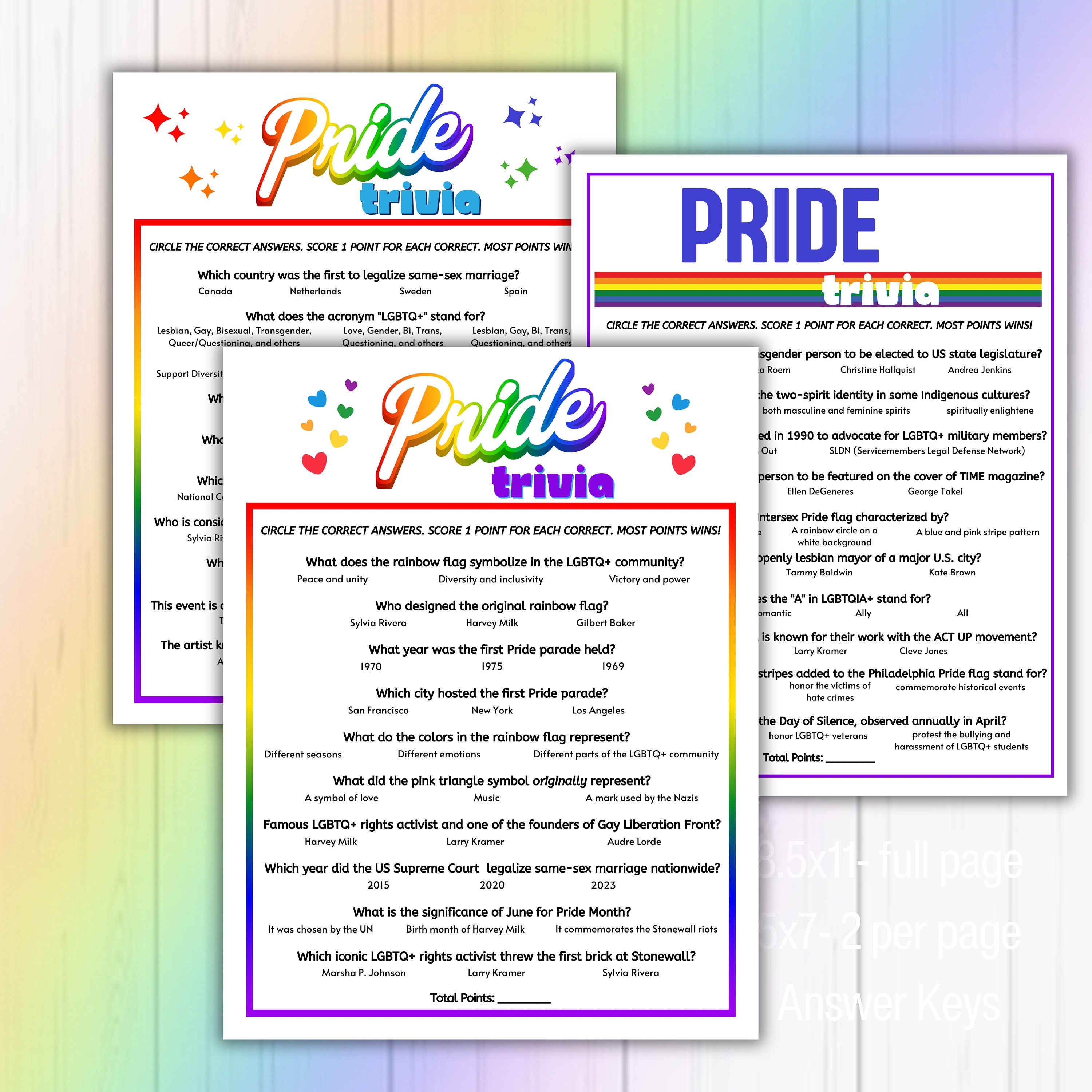 Pride Month Trivia | LGBTQ+ Pride Games | Pride Month Quiz Printable ...