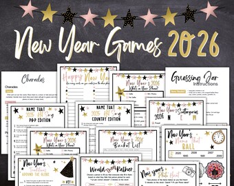 Neujahrsspiele, 2025 Neujahrsspiele zum Selberdrucken, Neujahrsspiele für Erwachsene und Kinder, Sofortdownload
