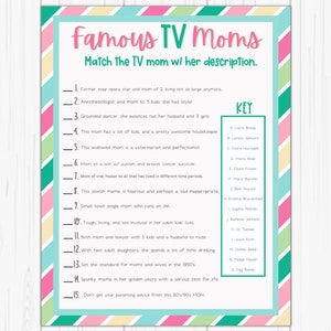 Mother's Day Trivia Famous Mom Trivia Mothers Day Printable Games Mother's Day Activities Mother's Day Party Game TV Show Trivia image 2