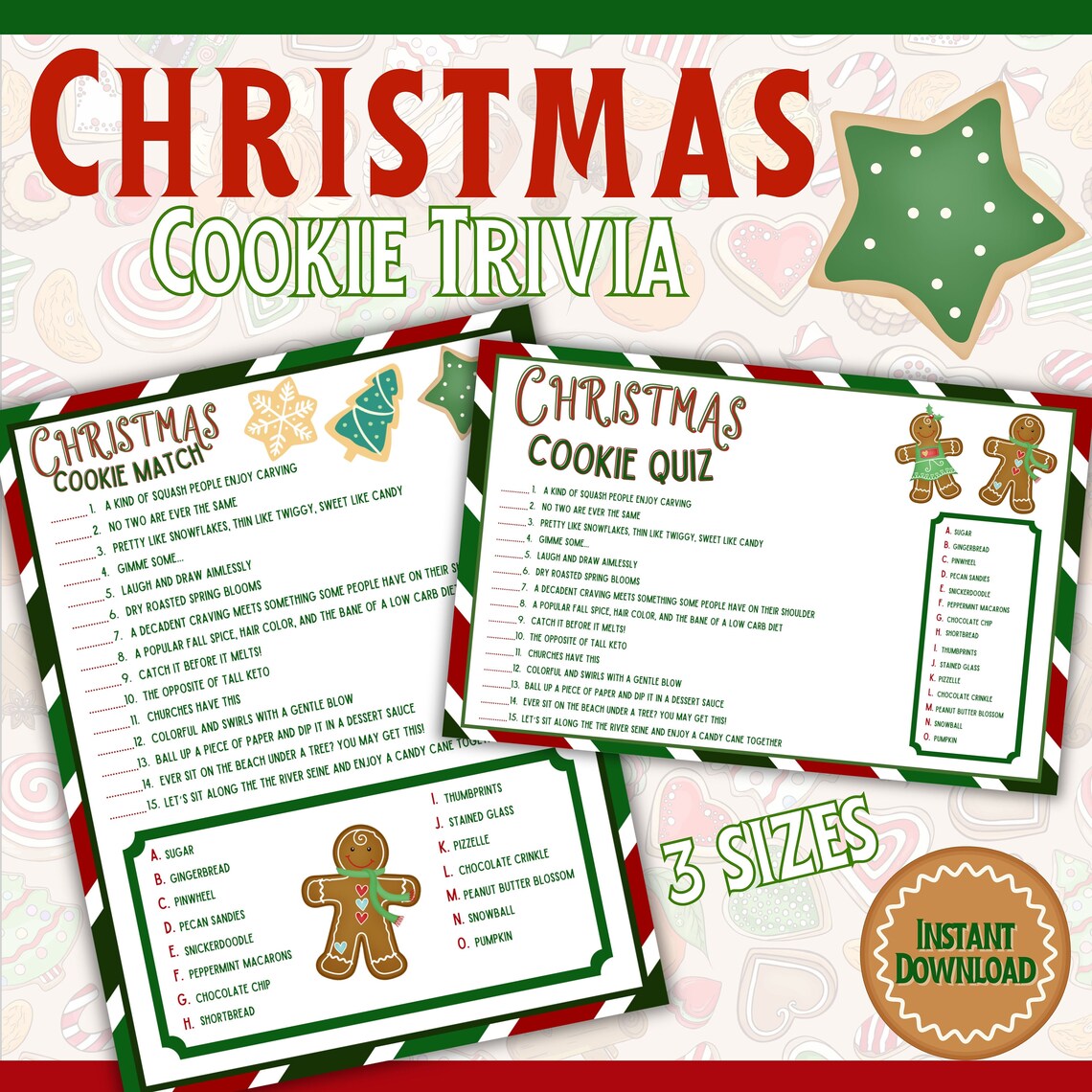 Christmas Trivia Printable Game Cookie Exchange Game Christmas Party